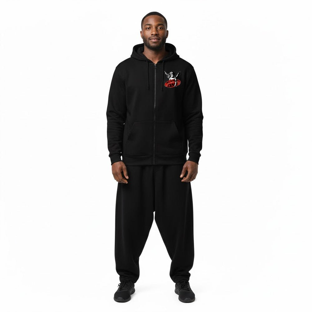 Black Zip Hoodie with Graphic — Rise One