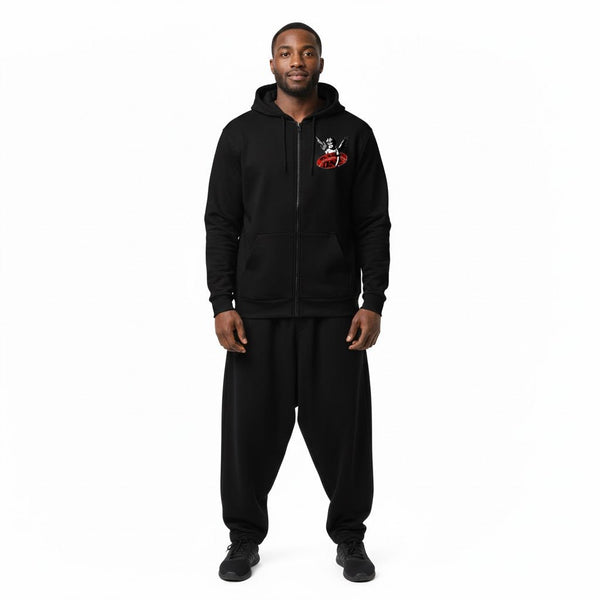 Black Zip Hoodie with Graphic — Rise One